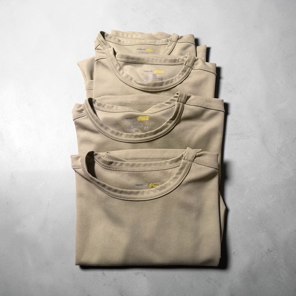 Lot of 4 Voodoo Tactical Men 2XL Tan Coyote Brown Performance T-Shirts 20-9965